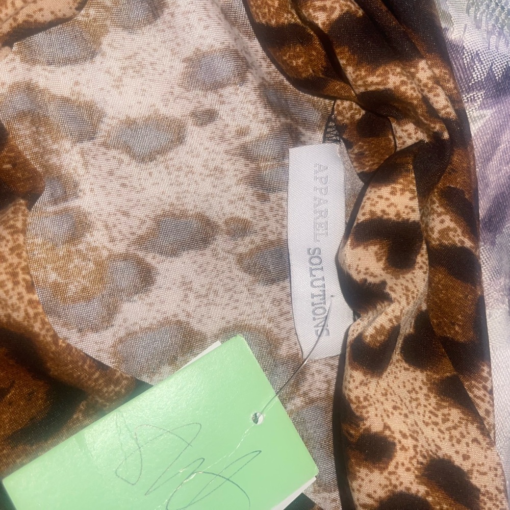 Apparel Solutions Leopard Print Scarf Top in Brown and Cream